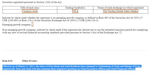 Titles of Elon Musk, Zach Kirkhorn changes to 'Technoking of Tesla' and 'Master of Coin'