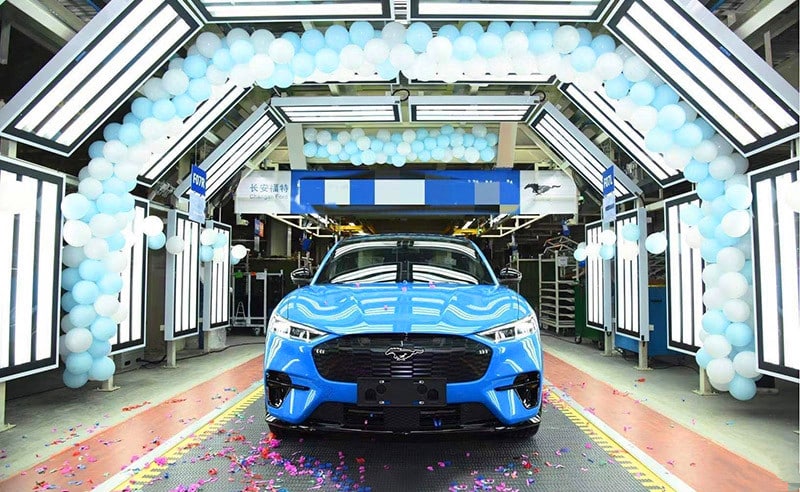 Ford's electric Mustang Mach-E engineering test vehicle rolls off assembly line at China plant