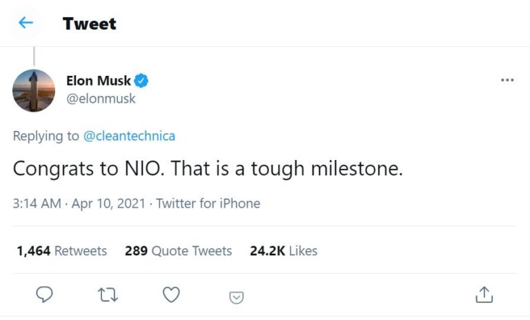 Elon Musk congratulates Nio on reaching 'tough milestone' of 100,000th vehicle
