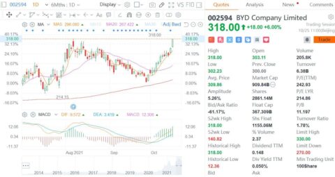 BYD surges 6% to record high on China's A-share market as stocks in NEV sector rise broadly