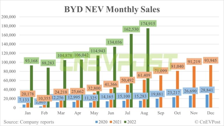 BYD sells 174,915 NEVs in Aug, another record high