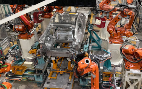 Nio's William Li shares animated images showing robots working as quality inspectors at F2 plant