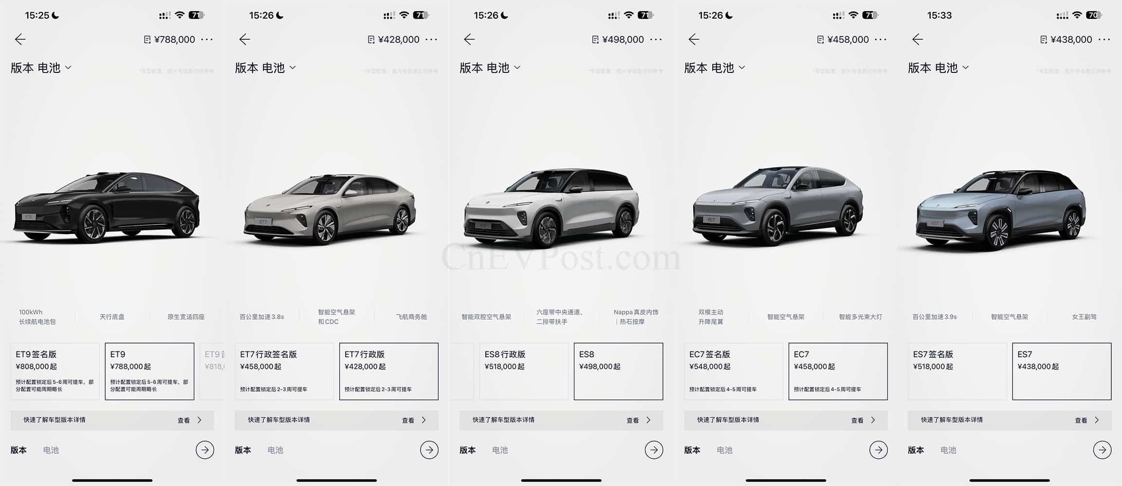Nio App shows 2-4 weeks delivery wait for facelifted ES6, EC6