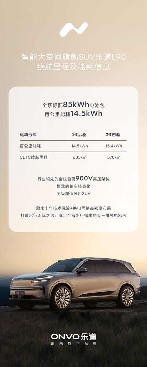 Nio Onvo L90 with 85-kWh battery pack has range of up to 605 km