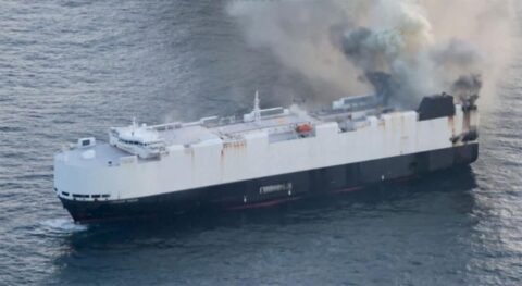 Car carrier sailing from China carrying EVs catches fire in Pacific Ocean