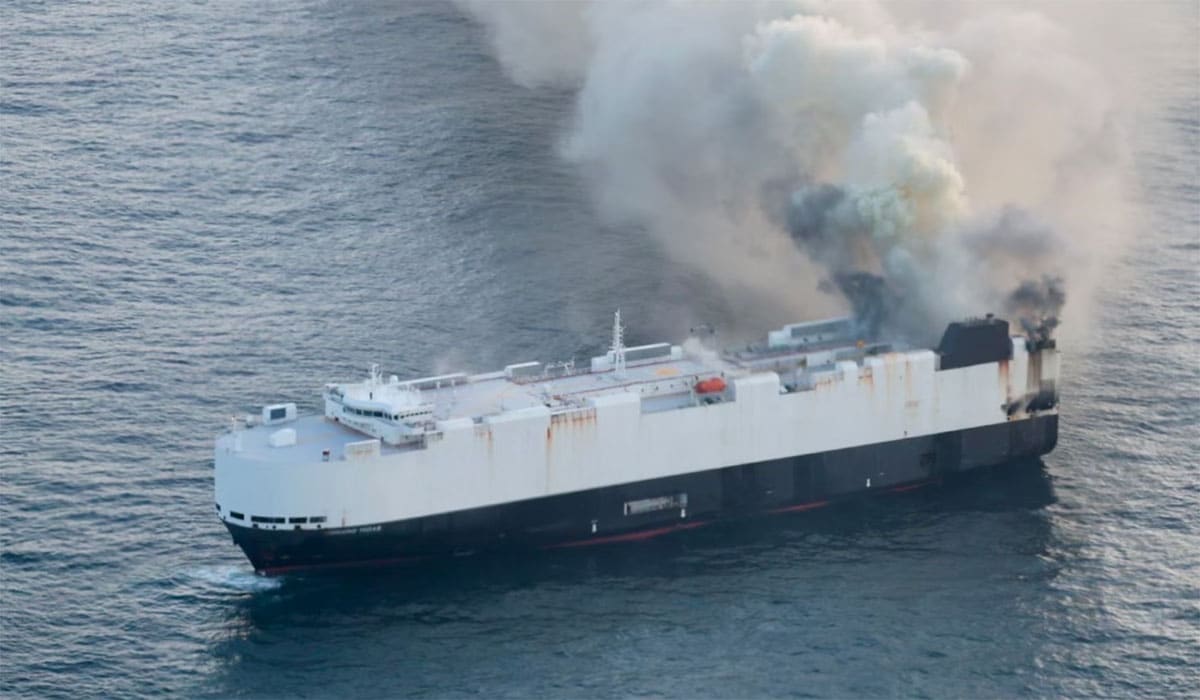 Car carrier sailing from China carrying EVs catches fire in Pacific Ocean