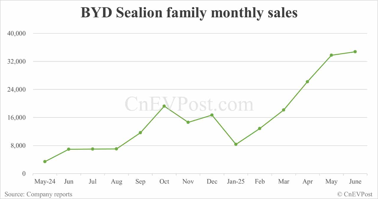BYD Jun sales breakdown: Song 59,026 units, Seagull 51,295