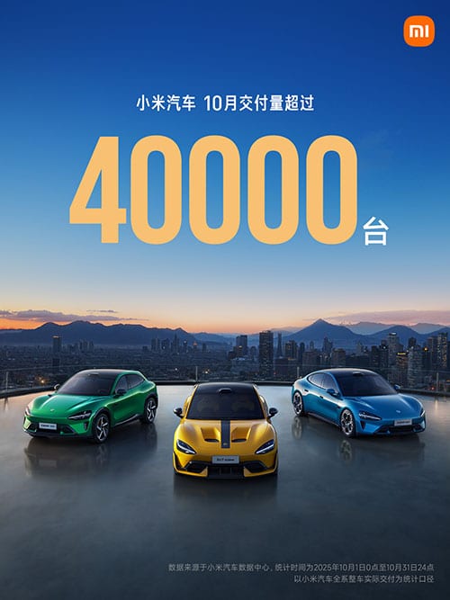 Xiaomi EV says Oct deliveries again surpass 40,000 units