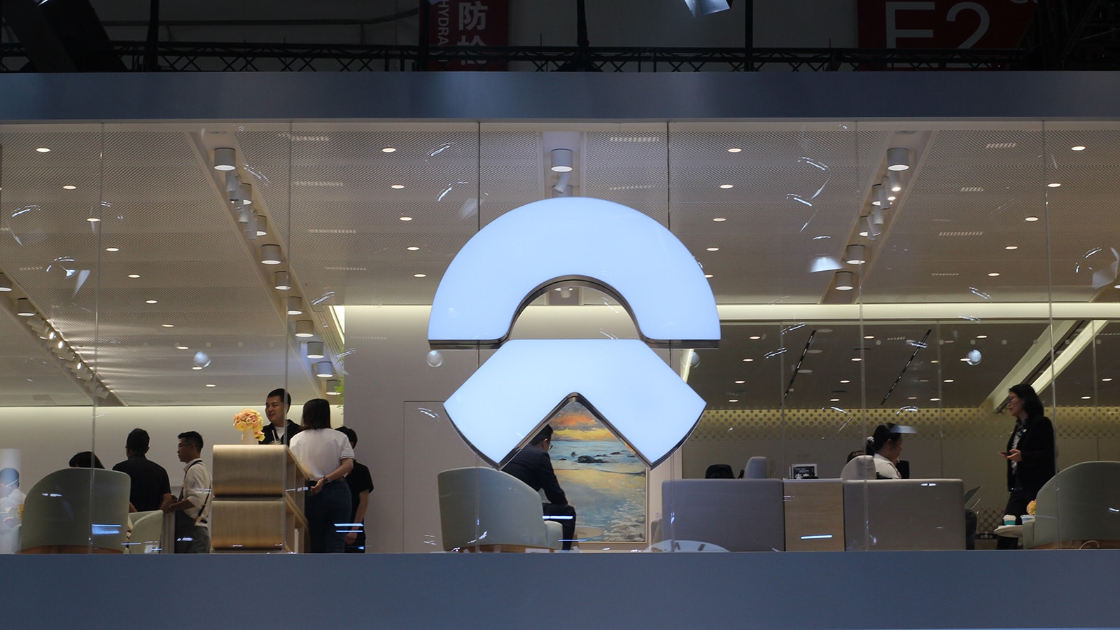 The Nio logo at the company's booth during the Beijing auto show in April 2024.